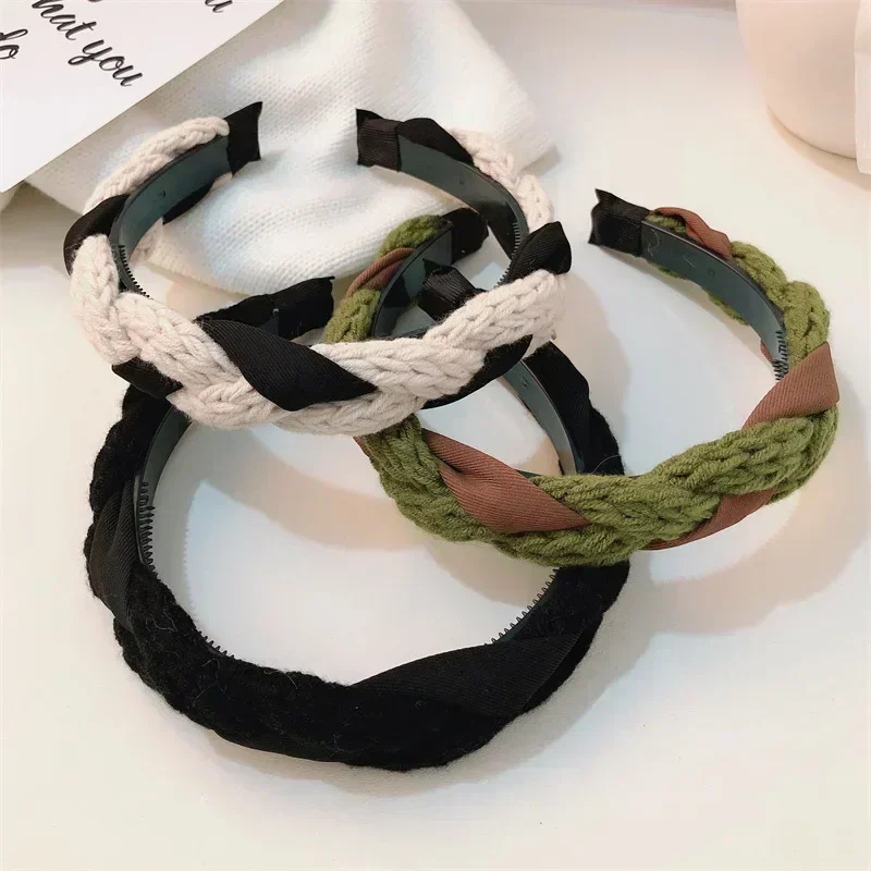 

Винтажные шерстяные фетровые повязки на голову, однотонные женские шерстяные твидовые повязки с широкими полями, простые осенние и зимние головные уборы