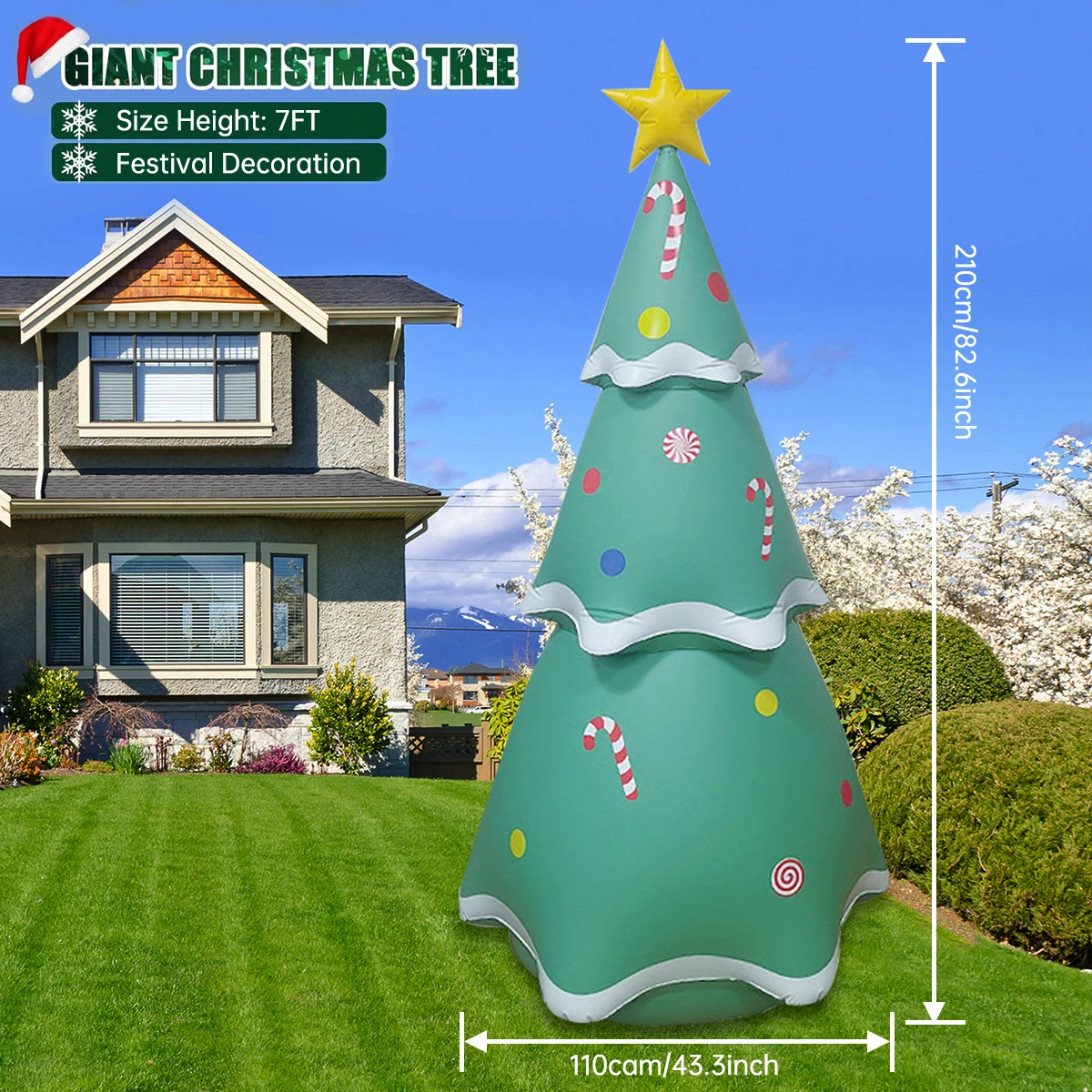 

7FT Inflatable Christmas Tree Outdoor Christmas Decorations with Build in Bright LED Lights With Remote For Garden Lawn Party