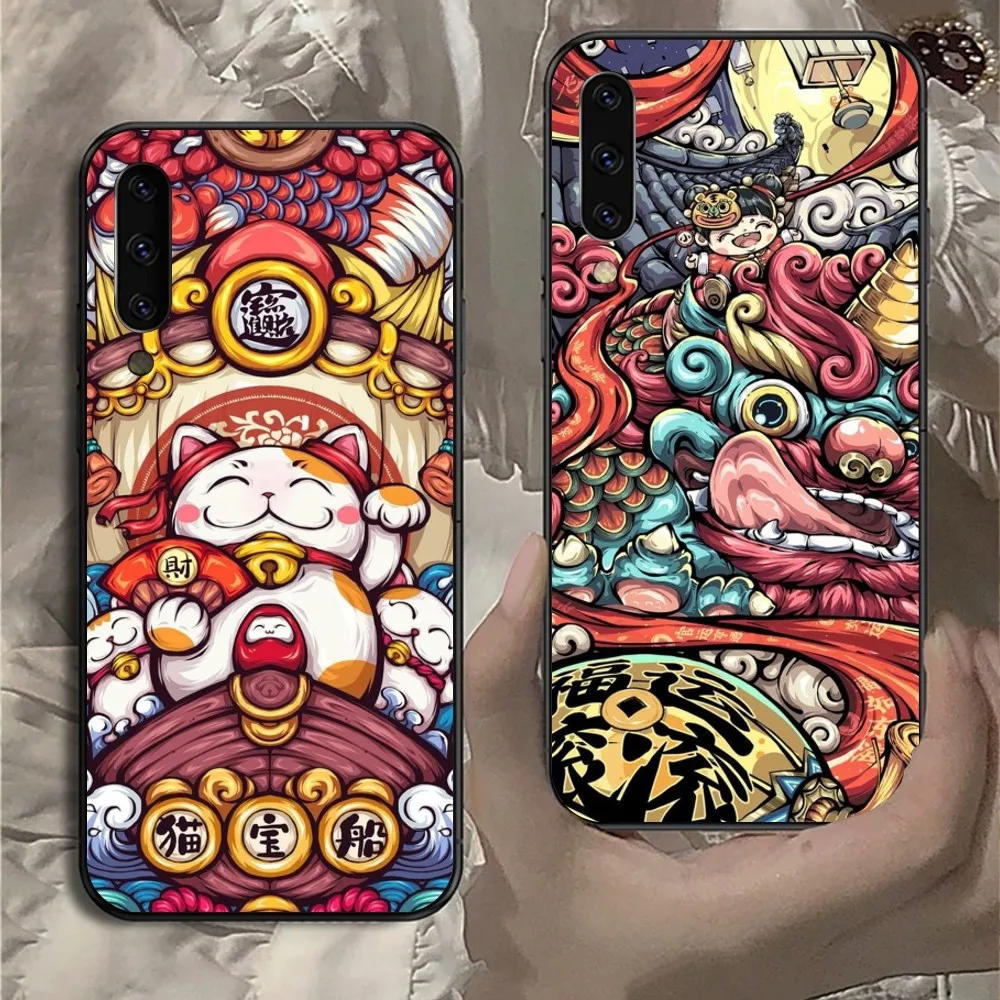 Chinese God of Wealth Mobile Phone Case for Samsung Note 9 10 20 Plus Pro Ultra J6 J5 J7 J8 Black Soft Phone Cover Funda