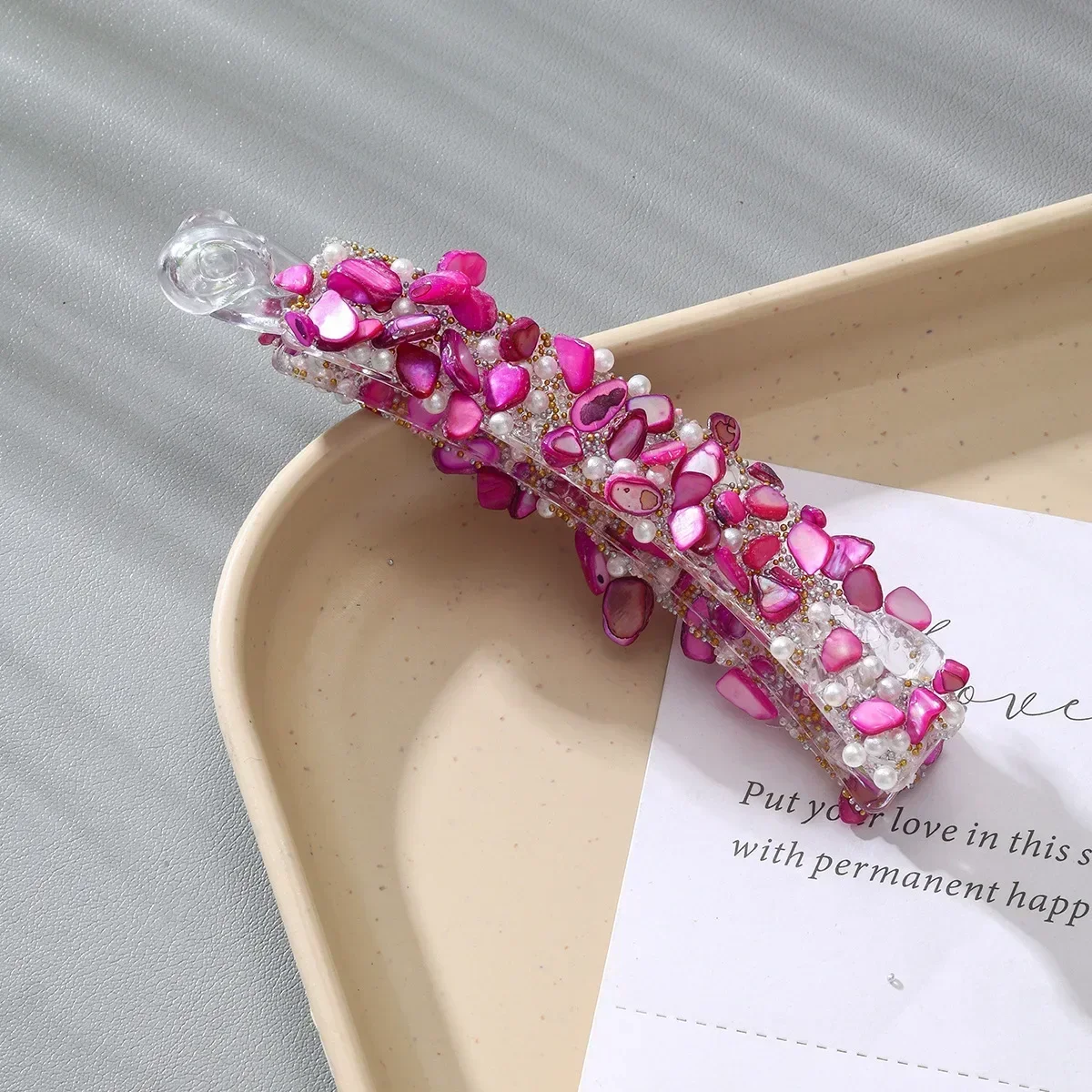 Rhinestone Banana Hair Clips Women Girls Pearl Plastic Hairpins Simple Ponytail Holder Claw Grips Clamp Barrettes Accessories