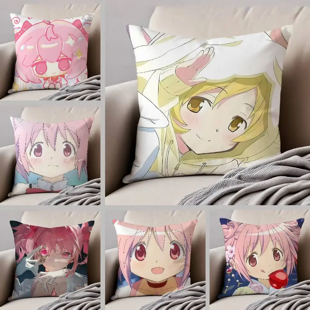 

P-Puella Magi Madoka Magica Pillow Case Anti-dustmite Pillowcase Invisible Zipper Silky Short Plush Sofa Cushion Cover