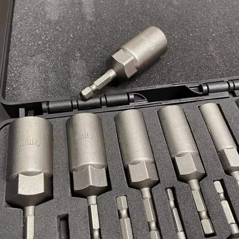 15-Piece Impact Socket Adapter Kit with 5.5-19mm Sizes, 80mm Long Drill Nut Drivers Featuring 6.35mm Hex Quick-Change Shank