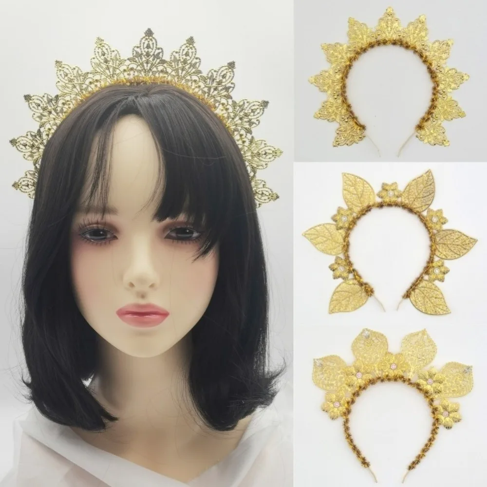 

Модная повязка на голову с цветочной богиней и ореолом со стразами, преувеличенная женская повязка для волос, солнцезащитная ауреола, традиционный фестивальный обруч для волос на свадьбу