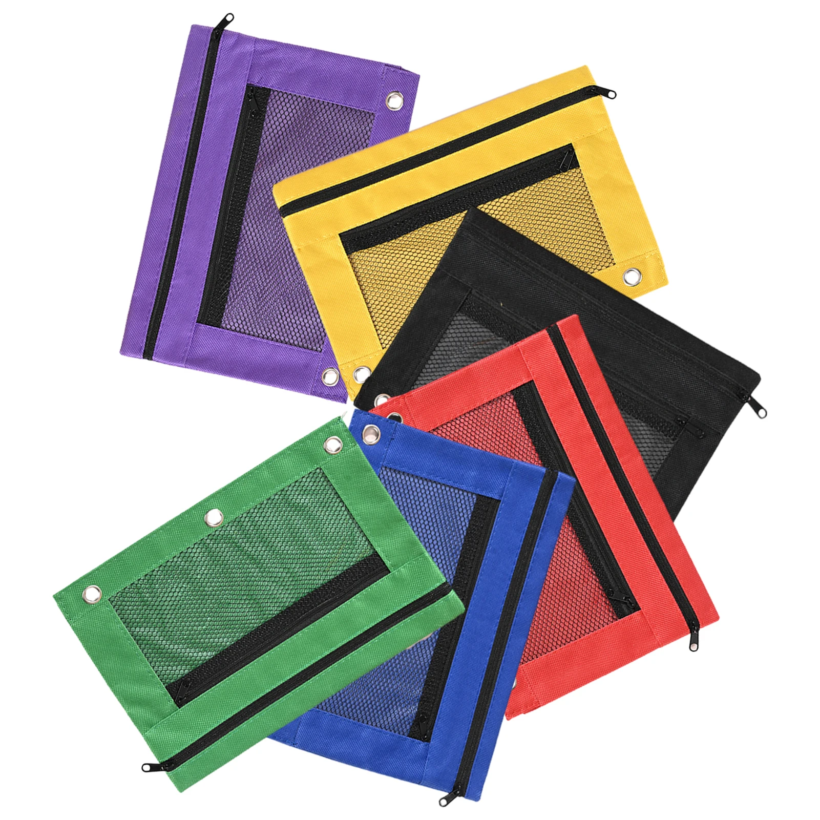 6pcs Double Zippers Pen Student Stationery Pencil Pouch Office Gift Canvas Mesh Multifunctional Indoor Outdoor Multicolored