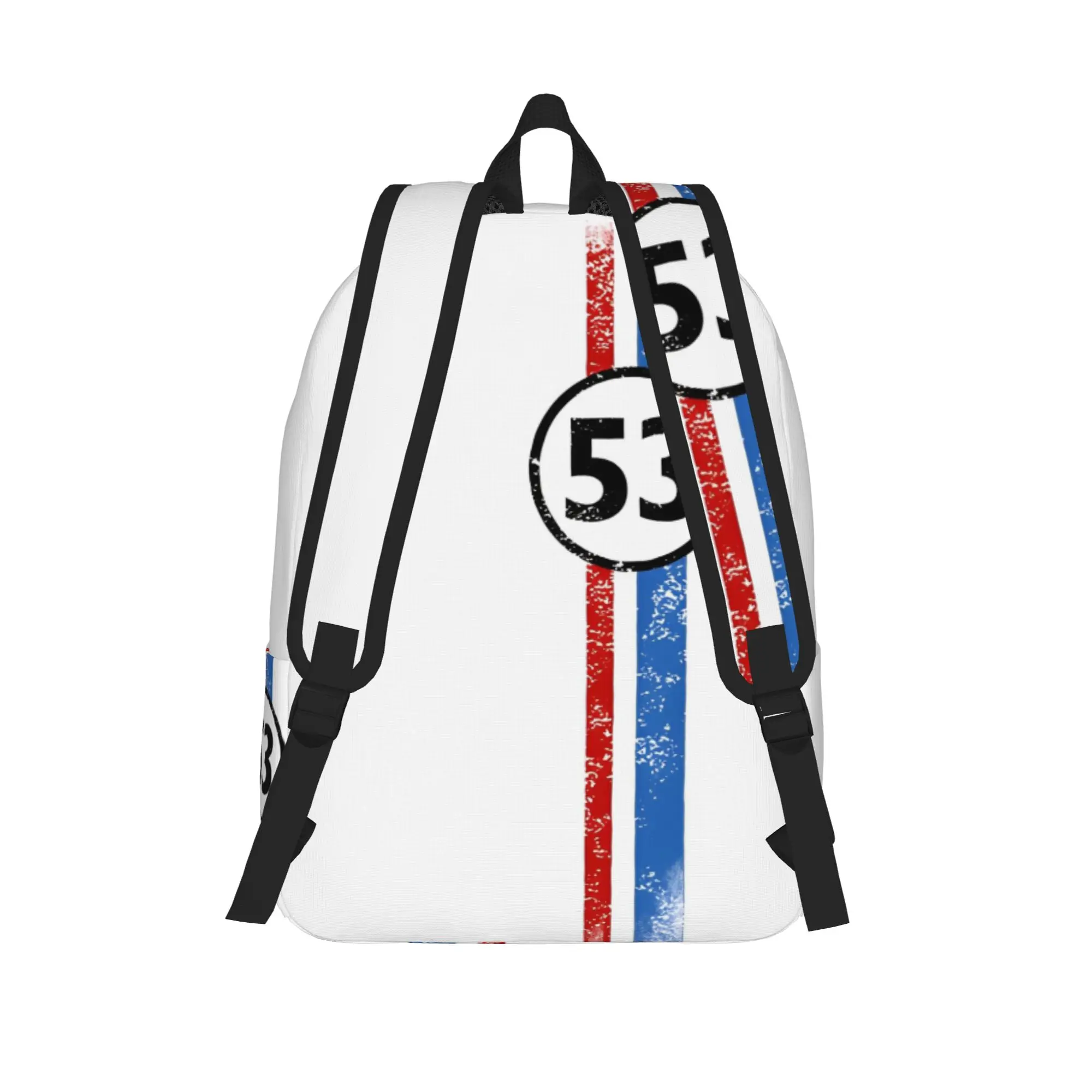 Herbie Number 53 Backpack for Men Women Fashion Student Work Daypack Race Car Enthusiasts Stripe Laptop Shoulder Bag Lightweight