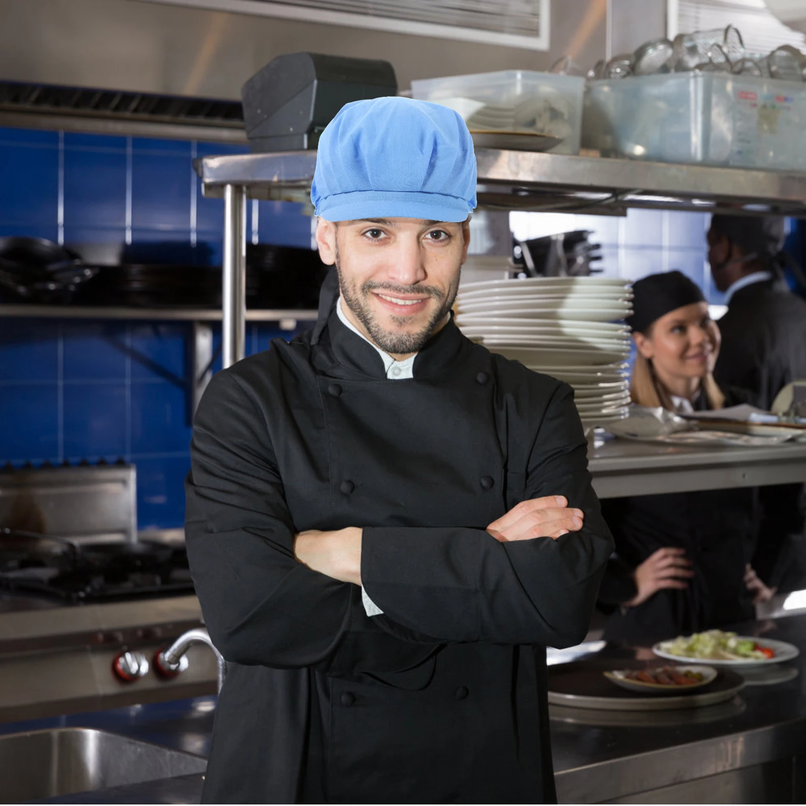 Chef Hat Cooking Cap Dust-proof Women Adult Kitchen Miss Work Hat Blue Random Color Reusable Washable Unisex Design Easy Clean