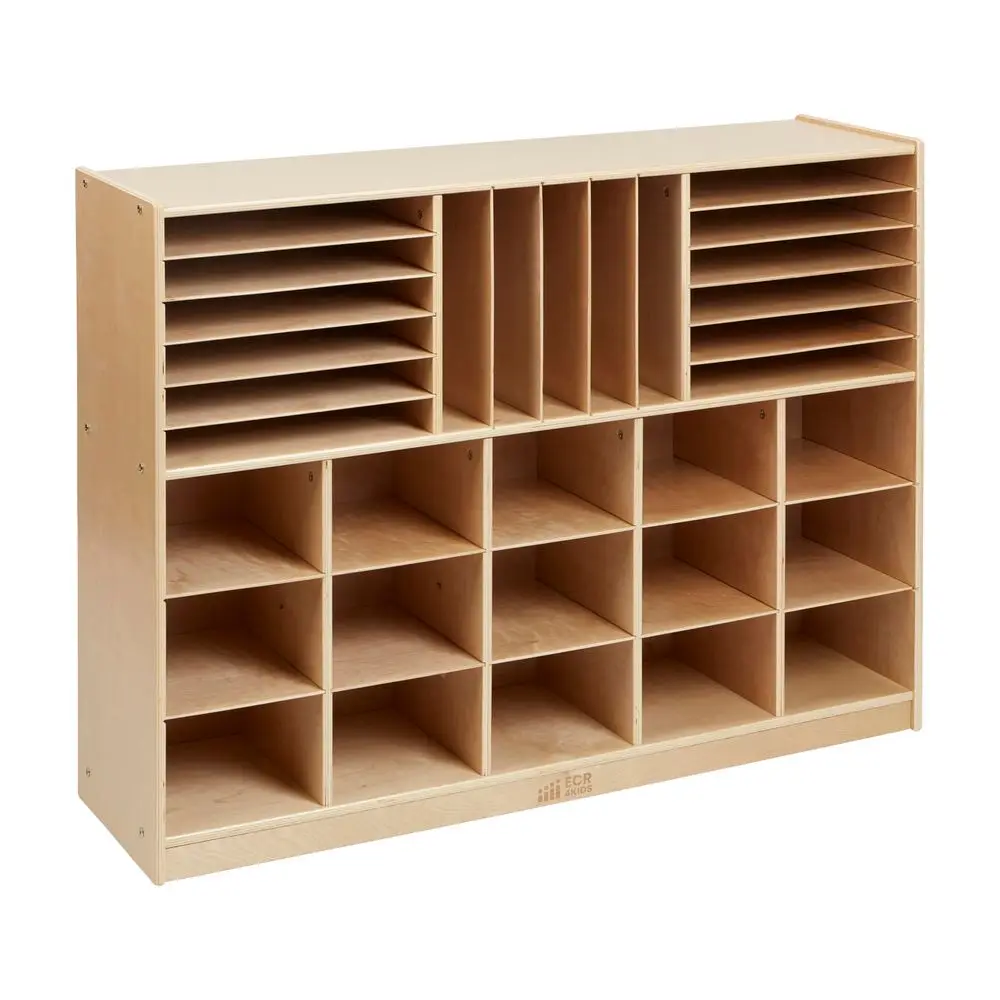 

MultiSection Mobile Tray Cabinet with Cubby Storage Compartments, Kids Furniture, Natural