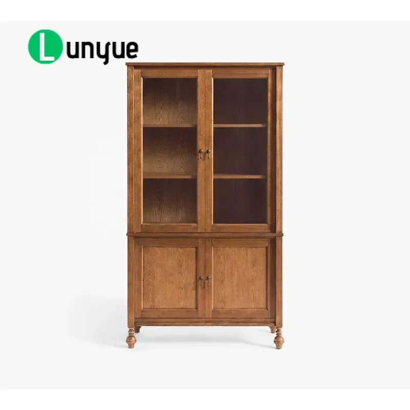 Luxury Modern Solid Oak Home Bar Cabinet Antique Style 2 Door High Storage Furniture For Living Room Custom Wood Display