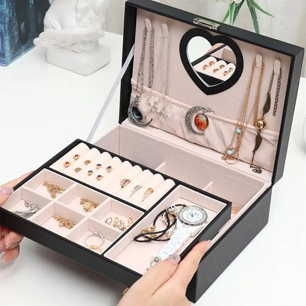 

Multifunctional PU Double Layer Jewelry Box Large Capacity Lockable Jewelry Storage Box Dustproof Cosmetics Box Bracelets