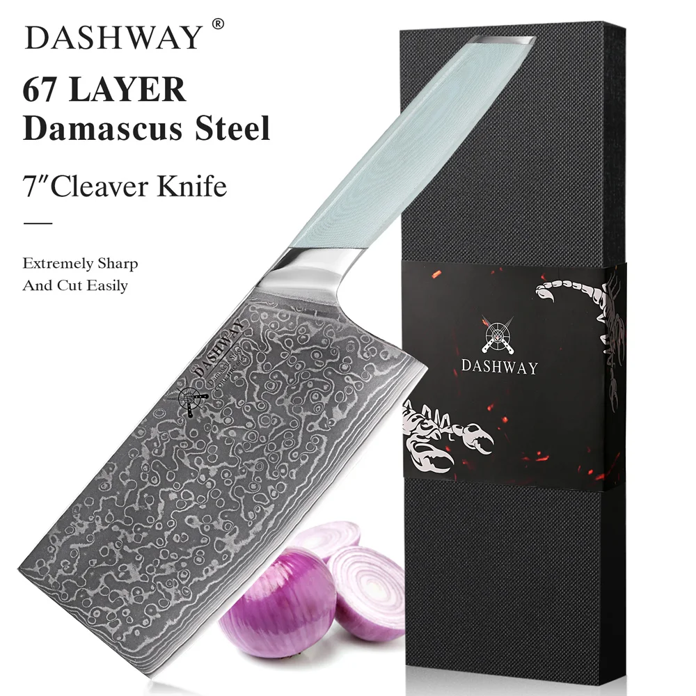 

DASHWAY 7" Cleaver Knife High Quality Damascus Steel Kitchen Knife Sharp Chopper Slicing China Vegetable Professional Chef Knife