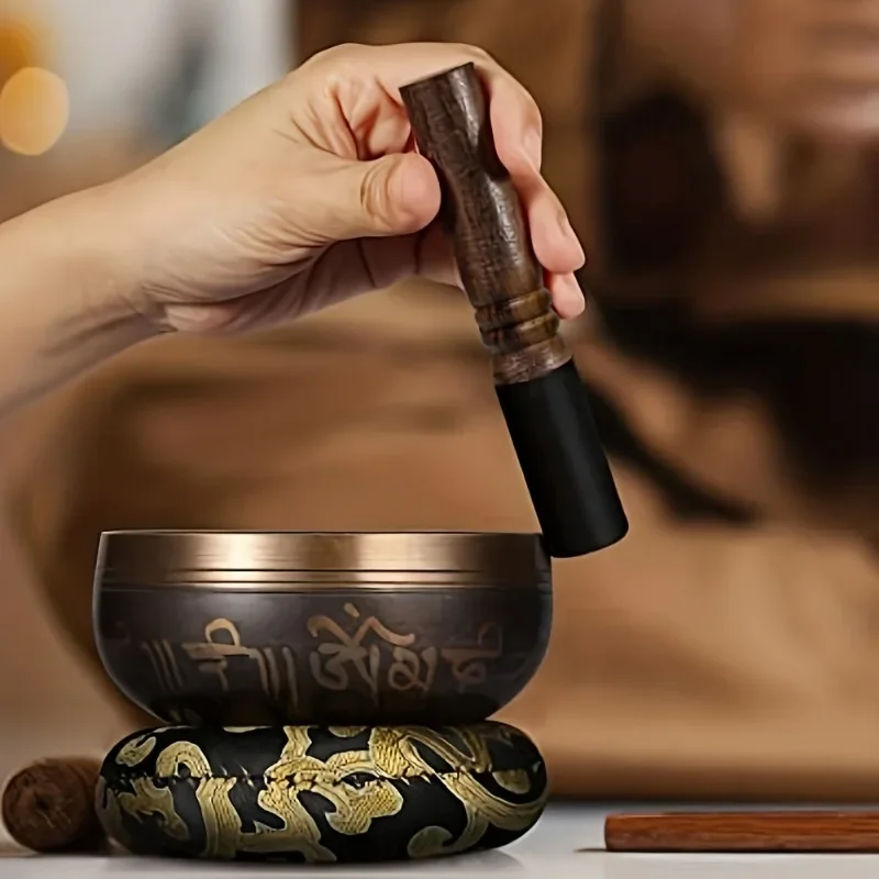 New Black Singing Bowl for Meditation, Yoga & Chanting - 8-12.5cm Diameter Sound Instrument