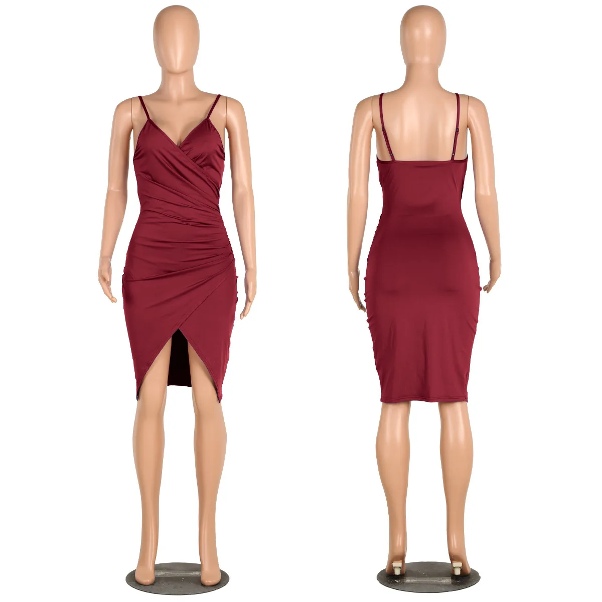 Vestido corto con cuello en V para mujer, traje Sexy con Espalda descubierta, tirantes finos, abertura lateral, talla grande