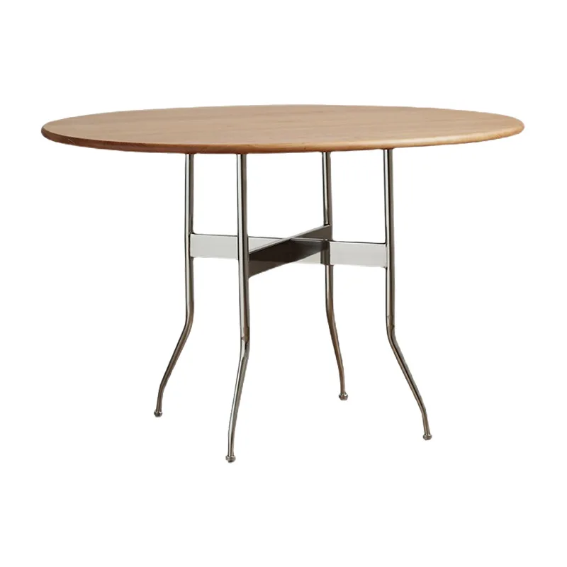 

Nordic solid wood round table, Japanese stainless steel round dining table, household small-sized dining table
