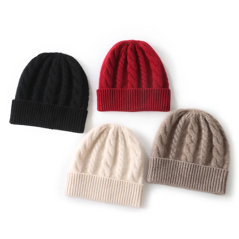 ZYCZCXX High Quality Cashmere Knitted Women's Hat Striped Winter Hats for Men Cashmere Beanies Warm Skullies Cap Solid Casual