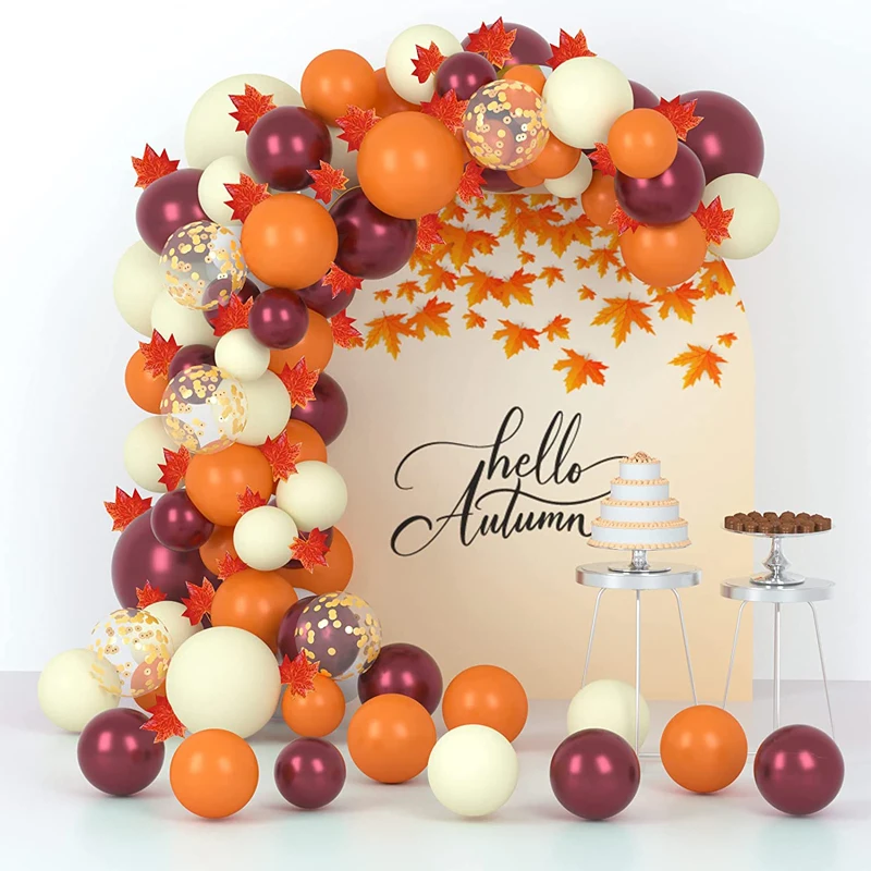 Happy Thanksgiving Ballons Arch Kit fallen Indoor Outdoor Party Thanksgiving Dekorationen Kastanien braun Burgund Orange Ballon Girlande