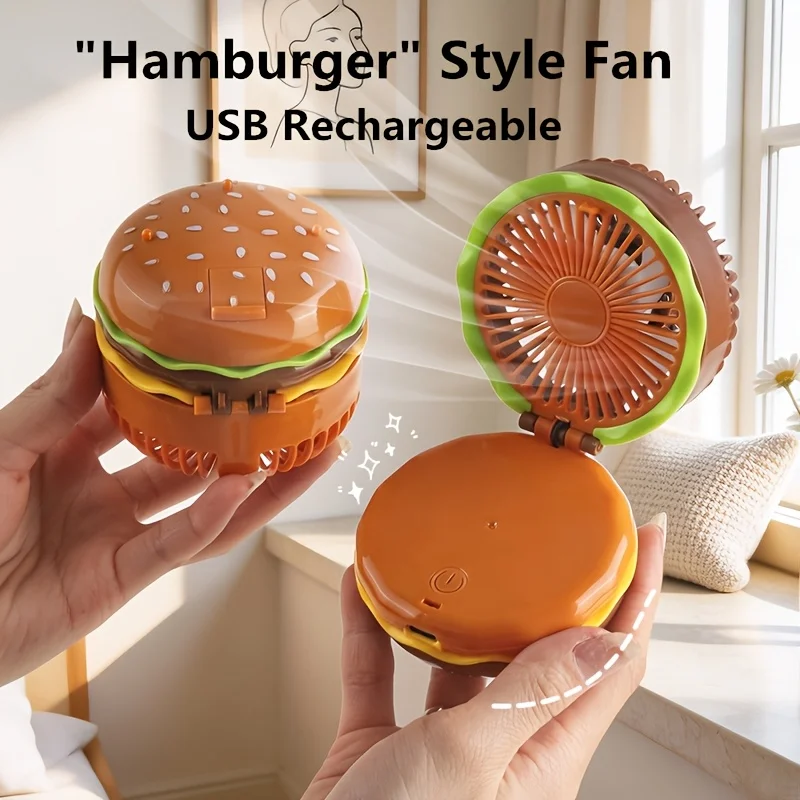 

Rechargeable Hamburger Mini Fan Creative Cute Toy Cooling Fan Desktop Small Gift for Family Friends Girls Boys in Summer