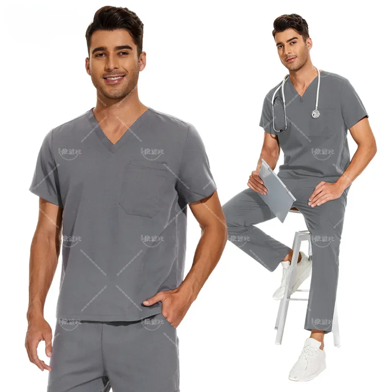

Neck Scrub Top+doctor Pant Nursing Clothes Medical Uniforms Men Short Sleeve Dentist Doctor Costume Nurse Tops and Pants