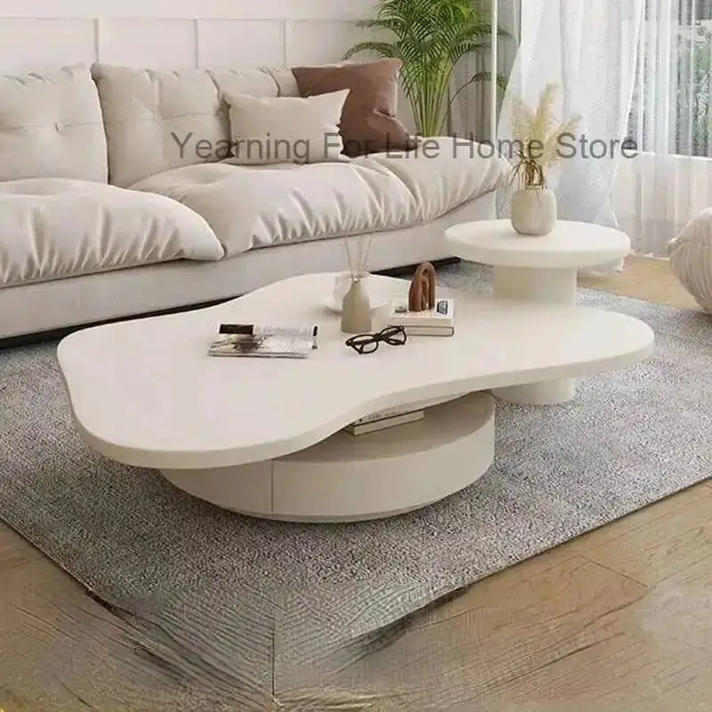 

Light Luxury Coffee Tables for Living Italian Room White Cloud Side Tea Table Wooden Slate Tabletop Center Table Set Furniture