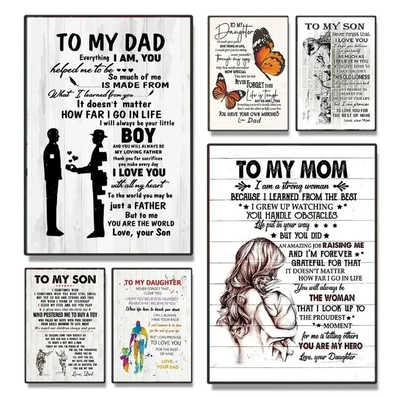 Lienzo con Frases Motivacionales para Mi Familia, Arte de Pared con Texto para Mi Papá, Hijo, Mamá e Hija, Decoración para Habitación