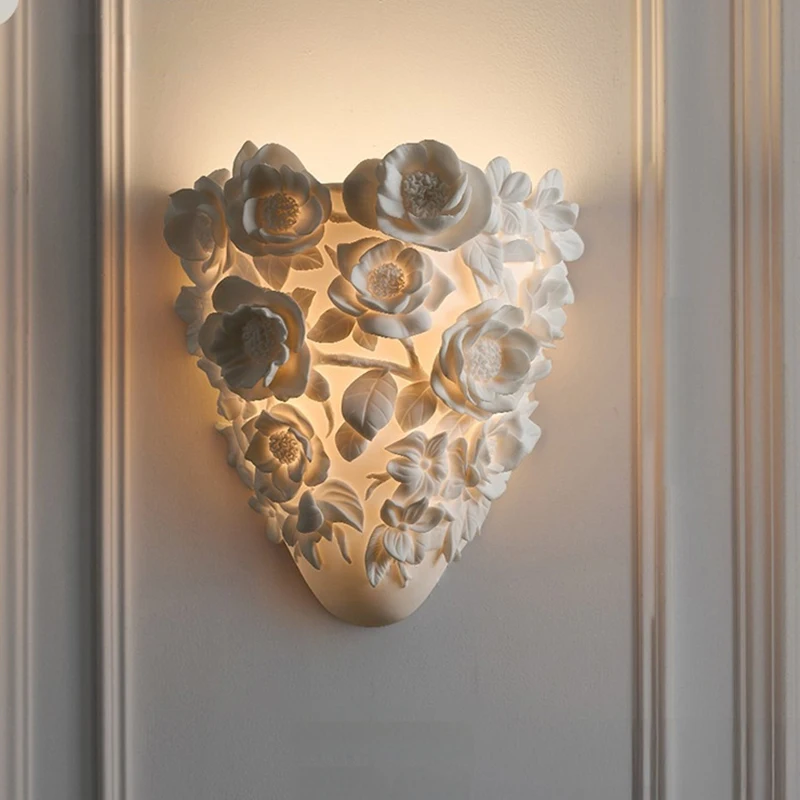 

French Style Rose Bouquet Wall Lamp Rose Carved LED Wall Light Background Wall Aisle Living Room Bedroom Bedside Wall Light