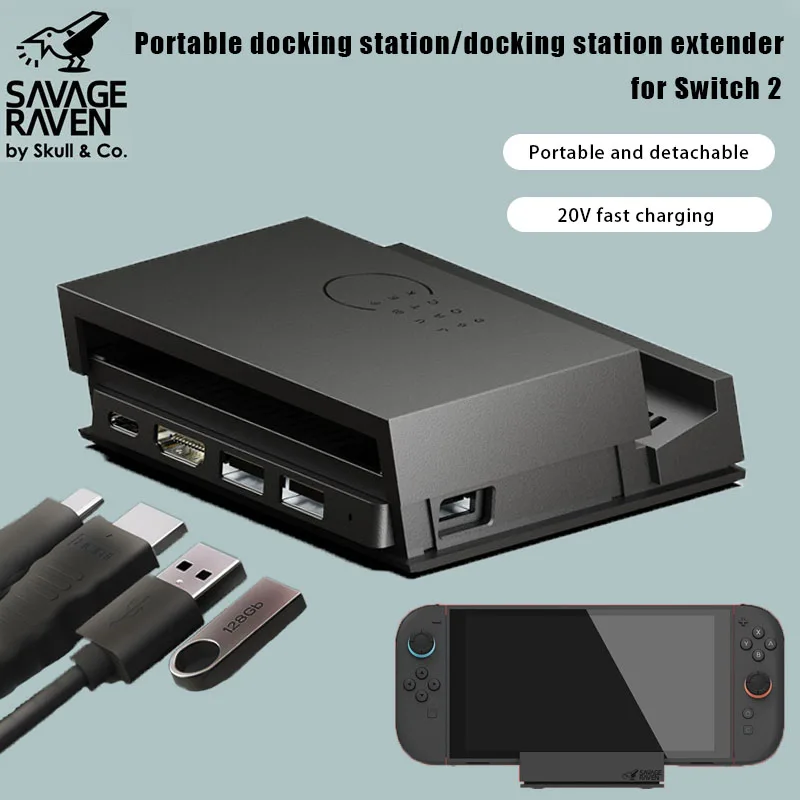 

Док-станция Savage Raven от Skull & Co. для Nintendo Switch 2, портативная подставка, USB-C хаб, док-станция для Switch OLED