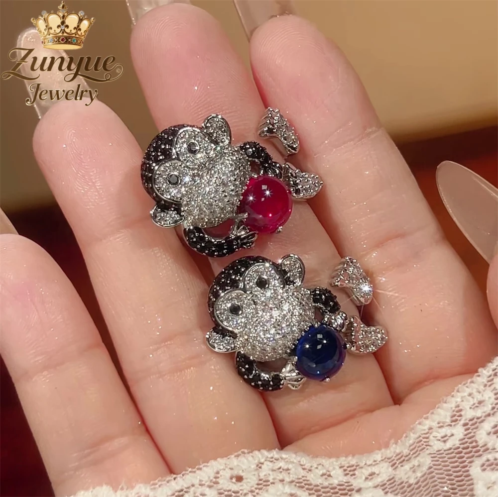 

Colorful Crystal Glass Three-Dimensional Monkey With Diamond Inlay Ring Luxury Quality Fashion Jewelry Exquisite Charms Popular