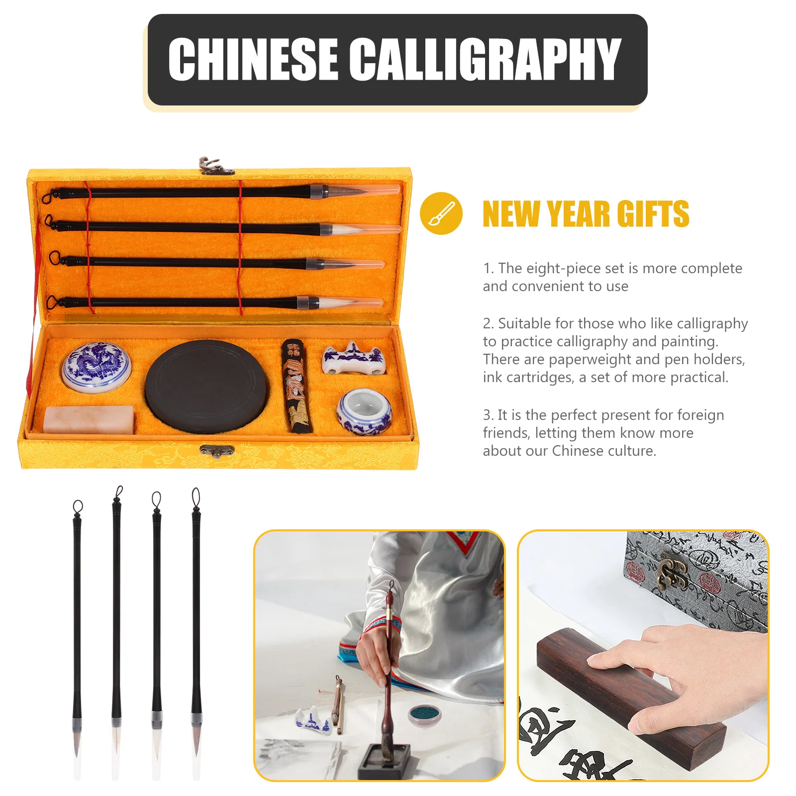 Chinese Calligraphy Brush Set Four Treasures of The Study High-Quality Writing Accessories Ink Stick Paper Inkstone for Beginner