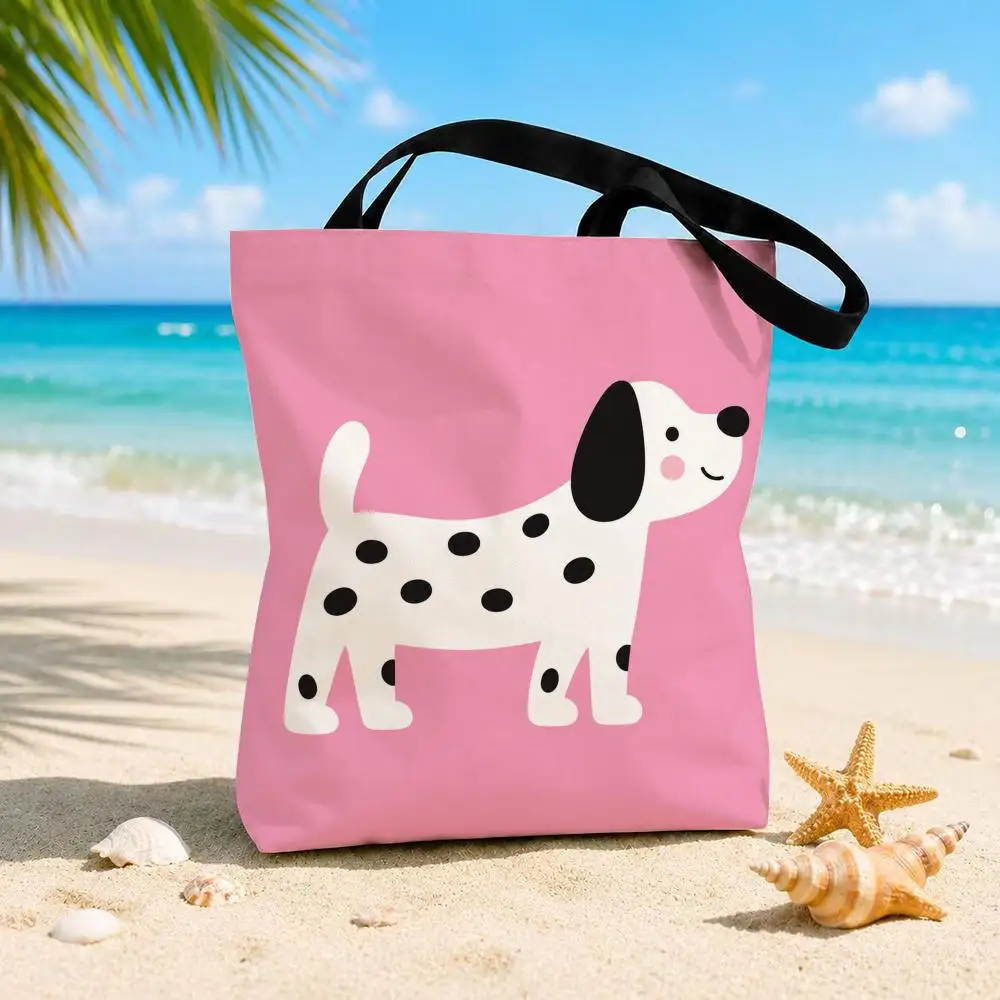 Dopamine Cartoon Animals Storage Bags Beach Canvas Shoulder Tote Bag Double-Sided Print Fashion Handbag for Travel Picnic
