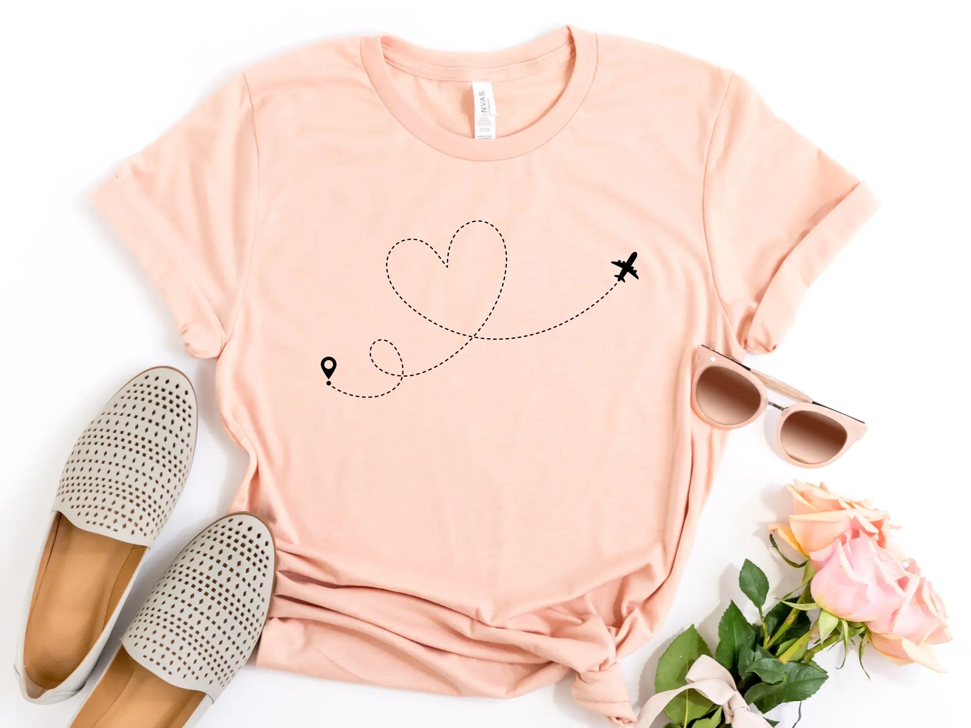 Heart Plane T Shirt Travel Vacation Road Trip Lover Time Crew