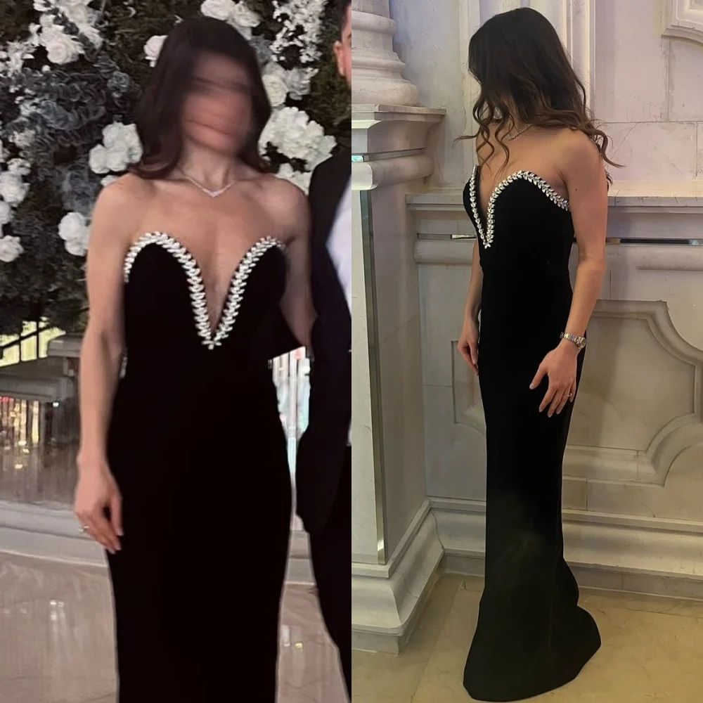 Customized Jersey Rhinestone Sheath Sweetheart Long Dresses Bespoke Occasion Cocktail Fashion Formal High Quality