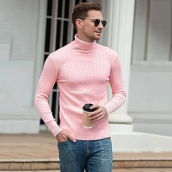 Suéter de cuello alto para hombre, Jersey informal de punto, Tops cálidos para Fitness, novedad