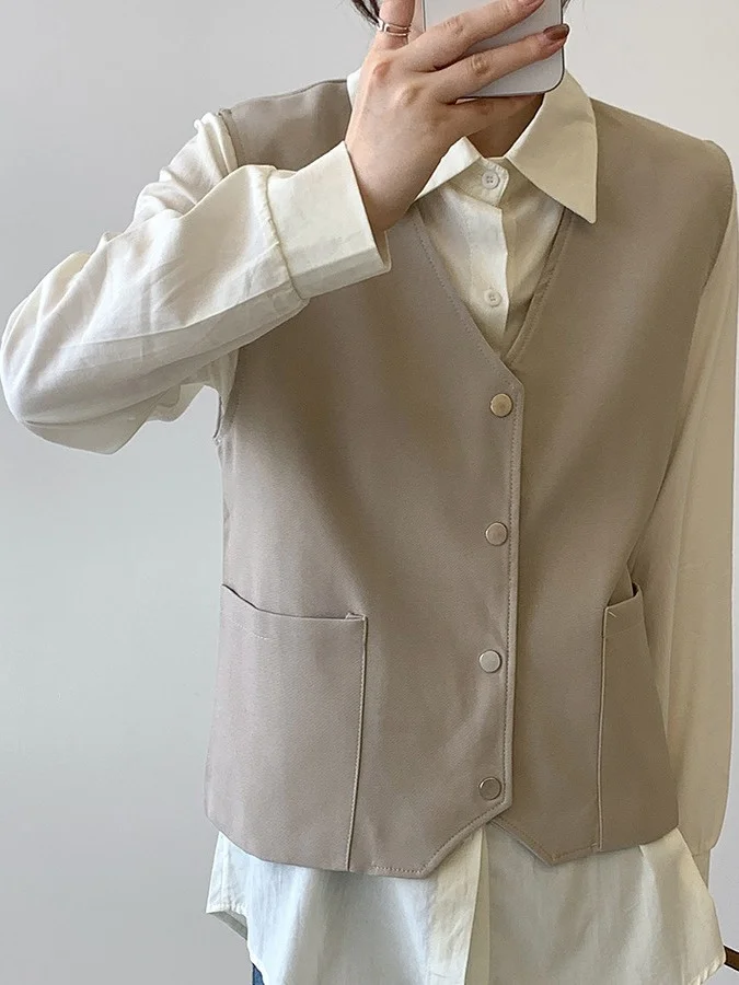 

Новый осенний женский шикарный жилет с небольшим Fraance Wind, высококачественный жилет с v-образным вырезом и одной пуговицей для похудения, верхняя одежда