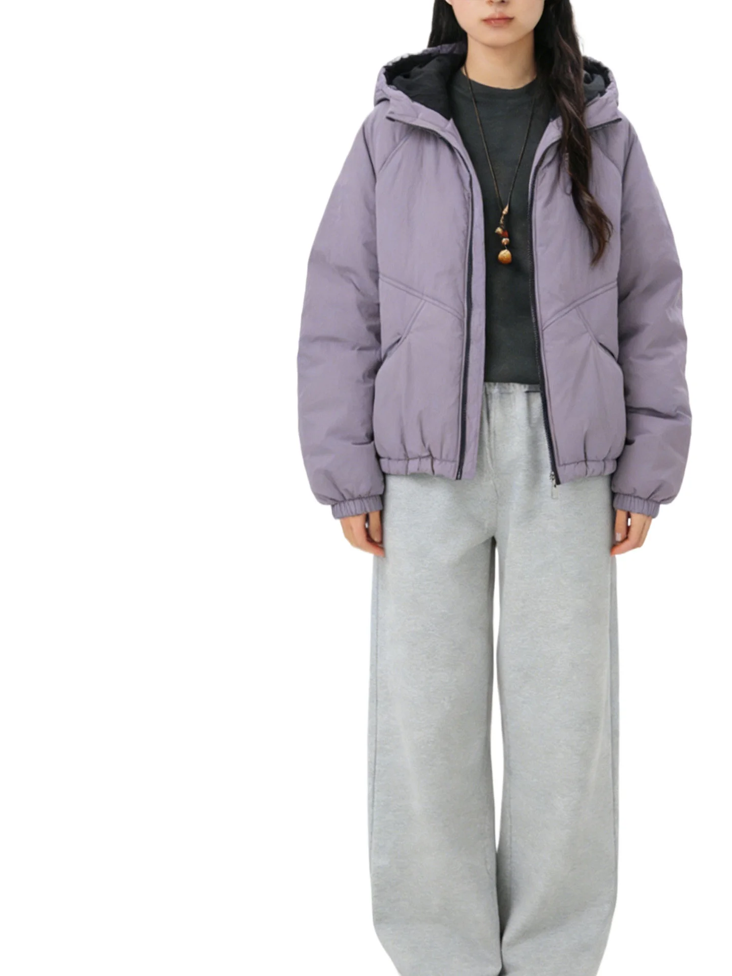 

Wear On Both Sides Lady's Short Parkas 2026 Spring Russia Hooded Loose Zipper Women's Cotton-Padded Coats Jackets