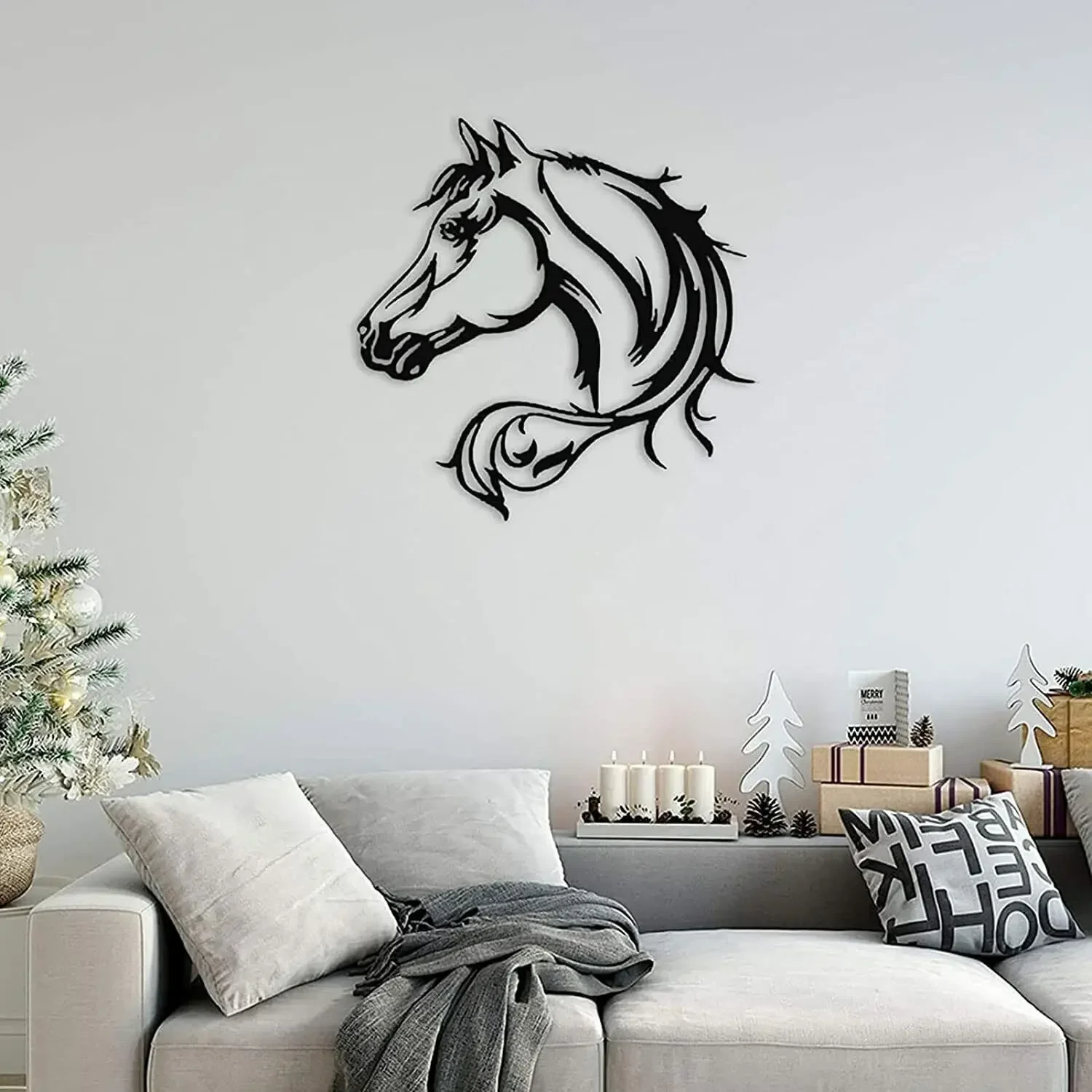 CIFBUY-arte de pared de Metal con cabeza de caballo, decoración de silueta 3D para el hogar, arte de hierro, pegatina de pared, colgante de pared de metal