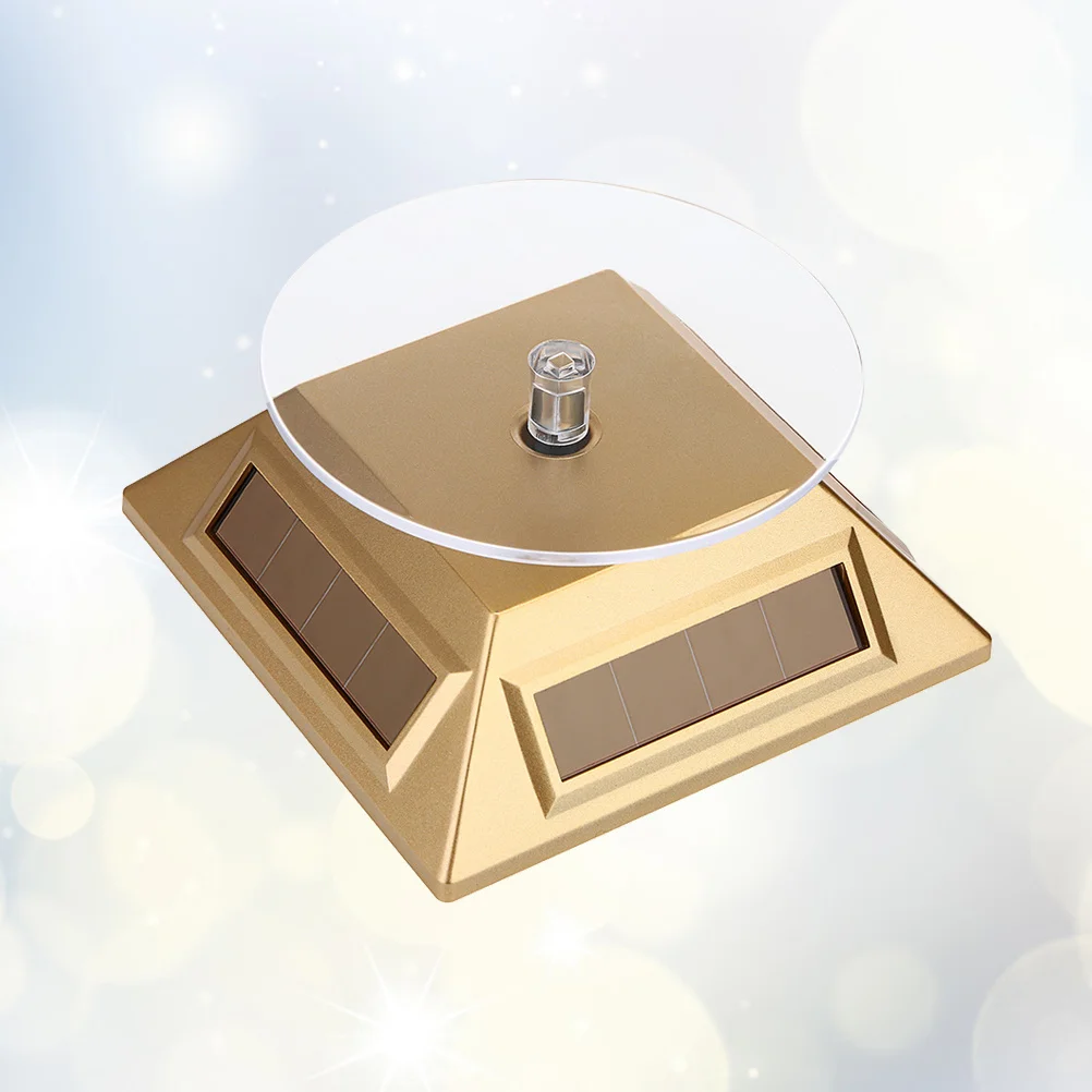 

Solar Powered Watch Display Stand Golden Rotating Stand for Jewelry Mobile Phones Digital Cameras Environmental Friendly