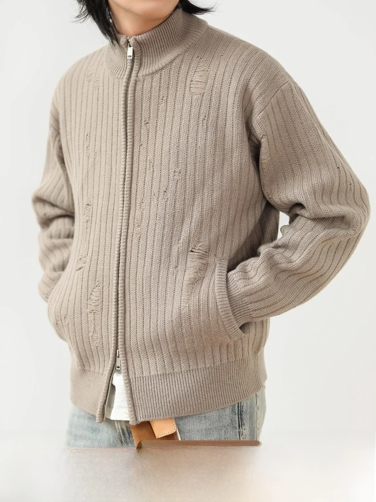 

Вязаный кардиган с вышивкой в стиле ретро, плотный, в японском стиле, с эффектом Cleanfit, повседневный свитер для молодых мужчин MBBCAR Sl...