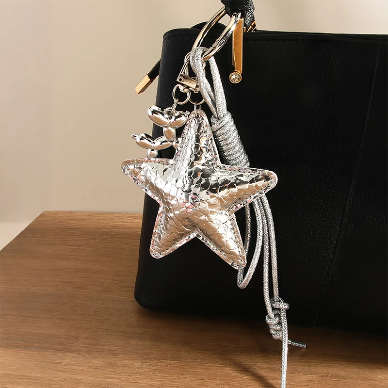 Multicolor Luxury Flat Keychain Bag Pu Leather Five-Pointed Star Keychain Mother's Day Valentine's Day High-End Gift