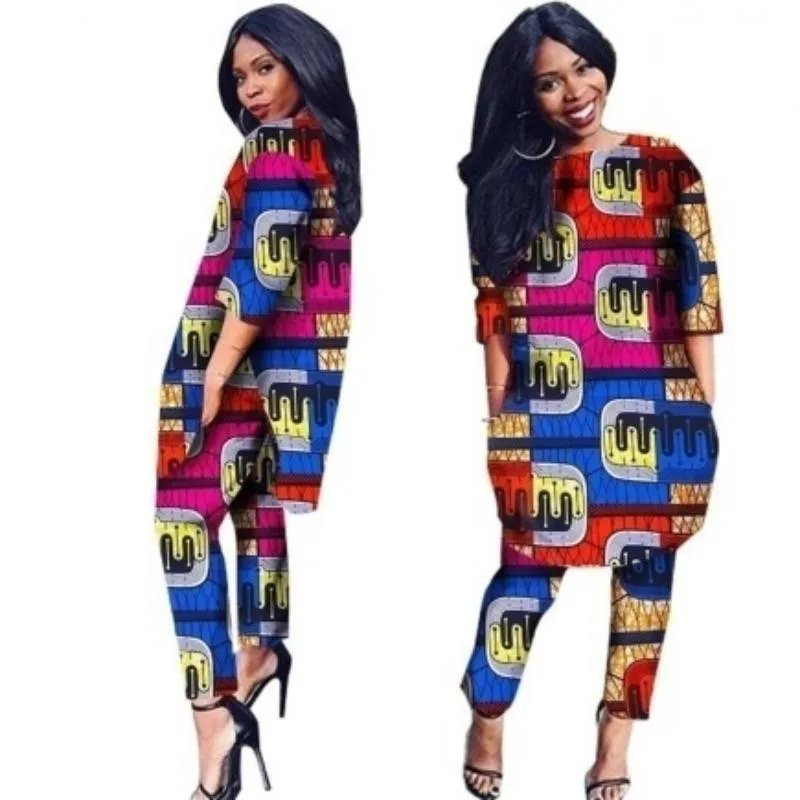 In Stock 2XL Size African Outfits for Women 2 Pieces Set Casual Blouse and Long Pants Office Suits Set WY1091-XH-2XL