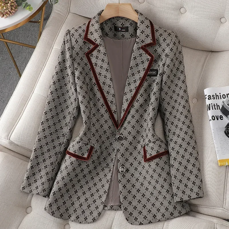 Blazer e calça cinza feminino, casaco elegante, calças, vestido de baile, roupa de trabalho de negócios, jaqueta senhora do escritório, moda feminina, menina, primavera