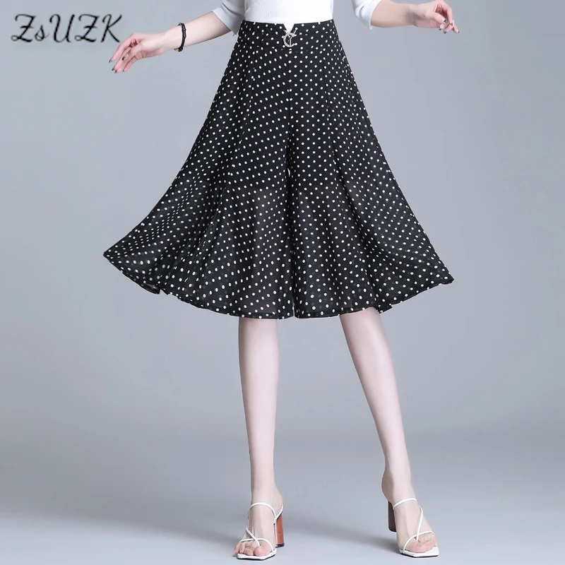 

ZUZK Summer Comfortable Chiffon Capris Elastic Wiast Pants Skirts Female Vintage Elegant Loose Wide Leg Loose Half Trouser