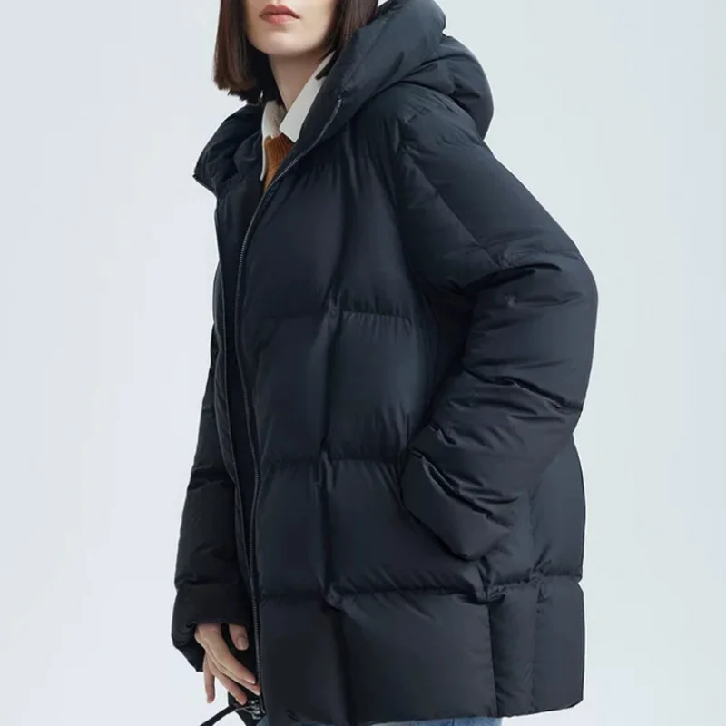 Woman Winter Coats 2024 New Puffer Jacket Casual Simple Solid Color Outerwears Thick Warm Mid-length Hooded Women\'s Coats Down