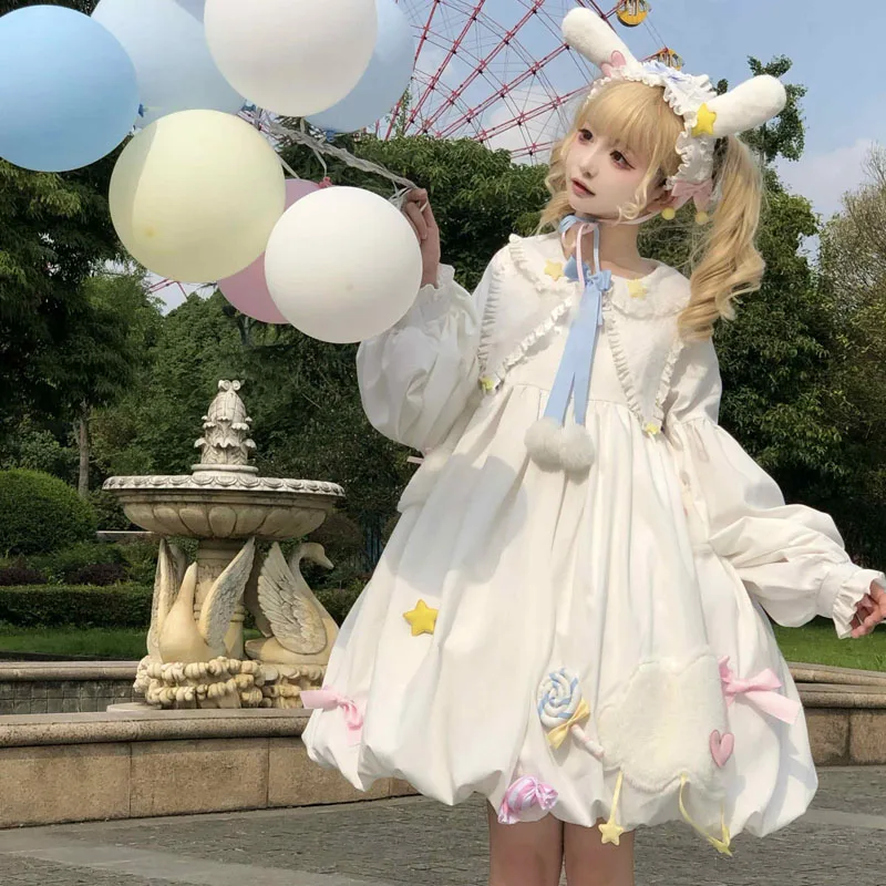 Origineel Ontwerp Lolita Jurk Witte Konijn Jurk Dagelijks Meisje Halflange Lente Herfst Cos Loli Chiffon Frock Fabriek Directe Verkoop