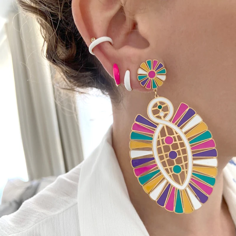 Pendientes 925 Sterling Silver Ear Buckle Colorful Enamel Hoop earring CZ gold Kolczyki dla kobiet Biżuteria modowa prezent urodzinowy — zdjęcie 7