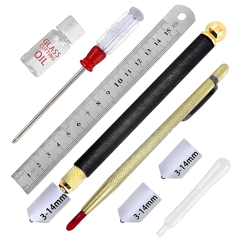 

AB66-Glass Cutter 3Mm-14Mm, Glass Cutting Tool With Glass Cutting Oil,Aotomatic Oil Feed, Carbide Tip Scriber,Steel Ruler