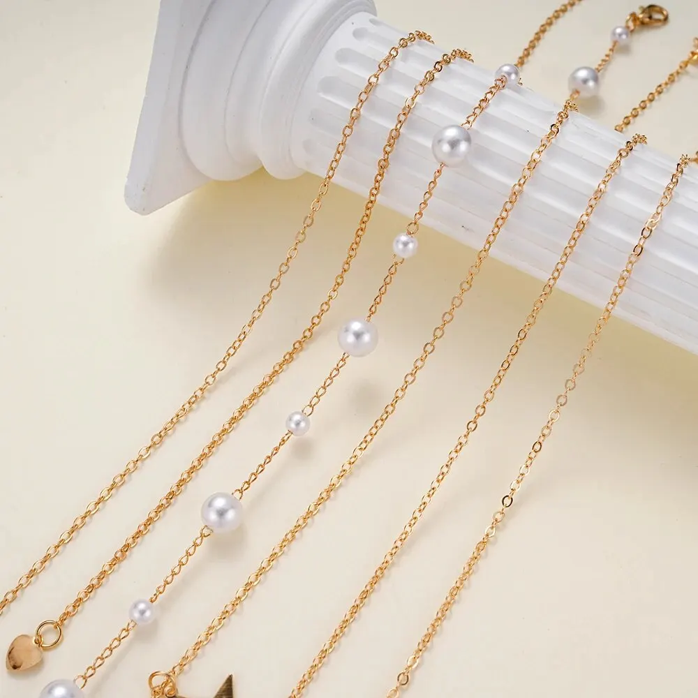 Ins Creative Personality Minority Suit Necklace Female Five-pointed Star Love Butterfly Pearl Necklace 5-piece Set