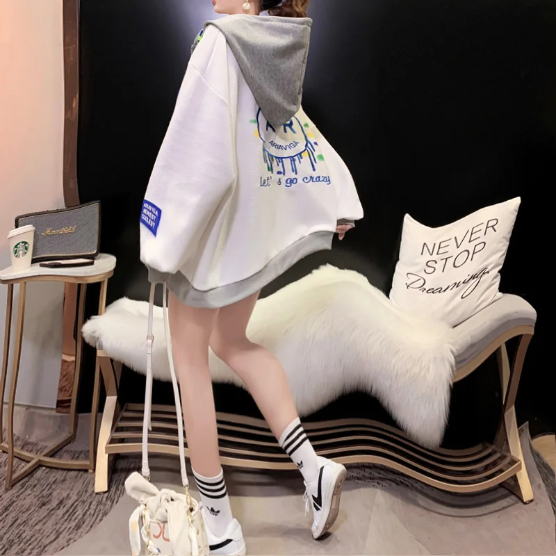 Superimposed Garments Zip Up Hoodie Women Harajuku Cartoon Embroidered Long Sleeve Hooded Sweatshirts Streetwear y2k Clothes