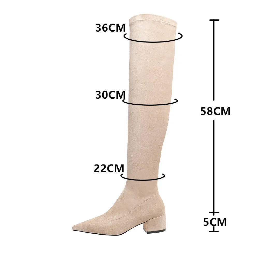 2024 Sexy Woman Over The Knee Boots Lady Slim Elastic Long Thigh High Boots Pointed Toe Kid Suede Ladies Zapatos De Mujer 33-43