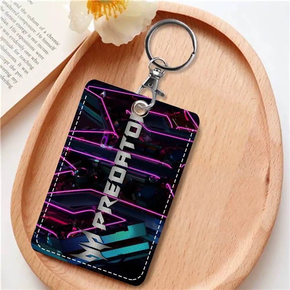 P-Predator Rectangle ID Card Case Keychain Access Card Bag Key Tag Ring Leather Card Holder Key Ring Access