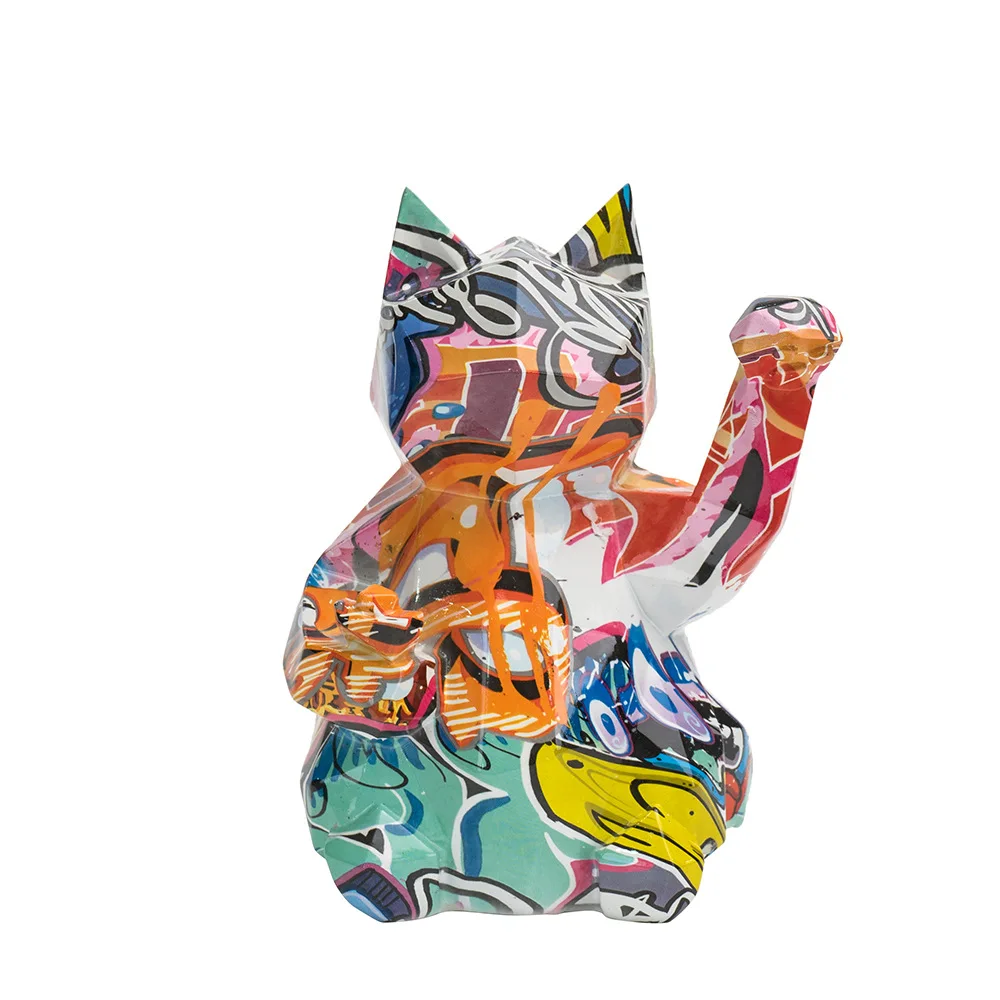 

Graffiti Geometric Lucky Cat Statue, Doodle Art Resin Decor for Home Office, Wealth Luck Mascot for Living Room, Entryway & Desk