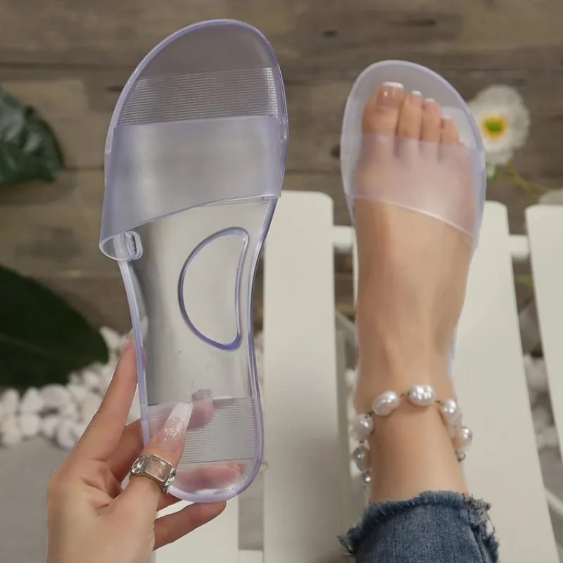 

Woman Sandals Sexy Summer Shoes Woman Slip on Fashion Slides Ladies Transparent Flats Shoes Flat Flip Flop Beach Plus Size 41 42
